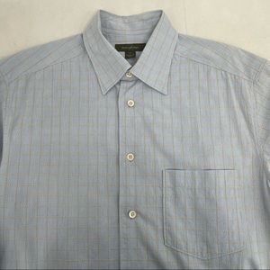 ERMENEGILDO ZEGNA Mens Blue/brown Textured Check Button Down Shirt Sz M Italy